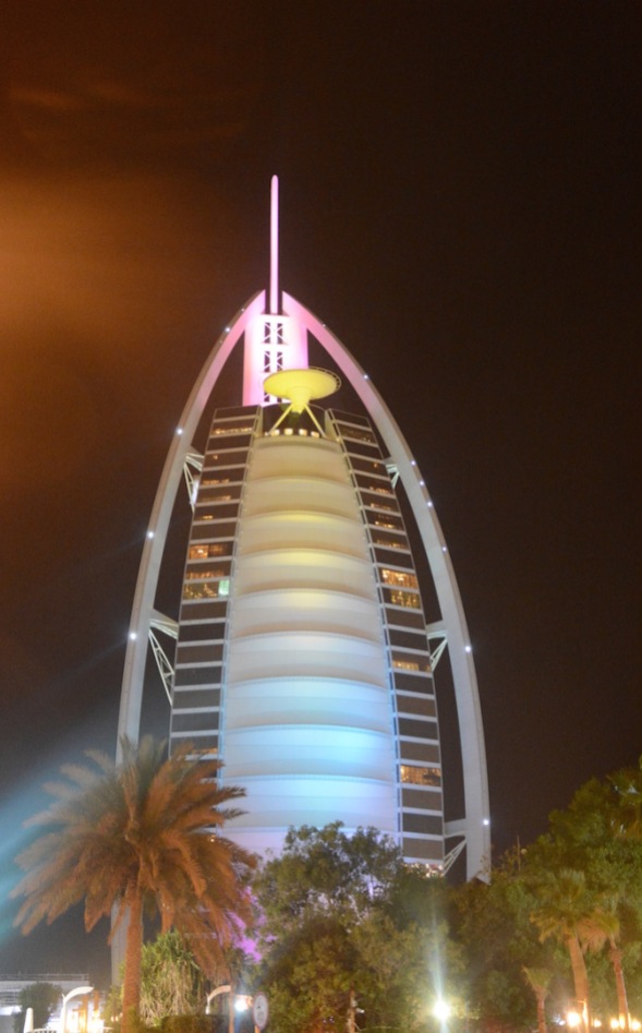 Burj Al Arab, lit up at night...